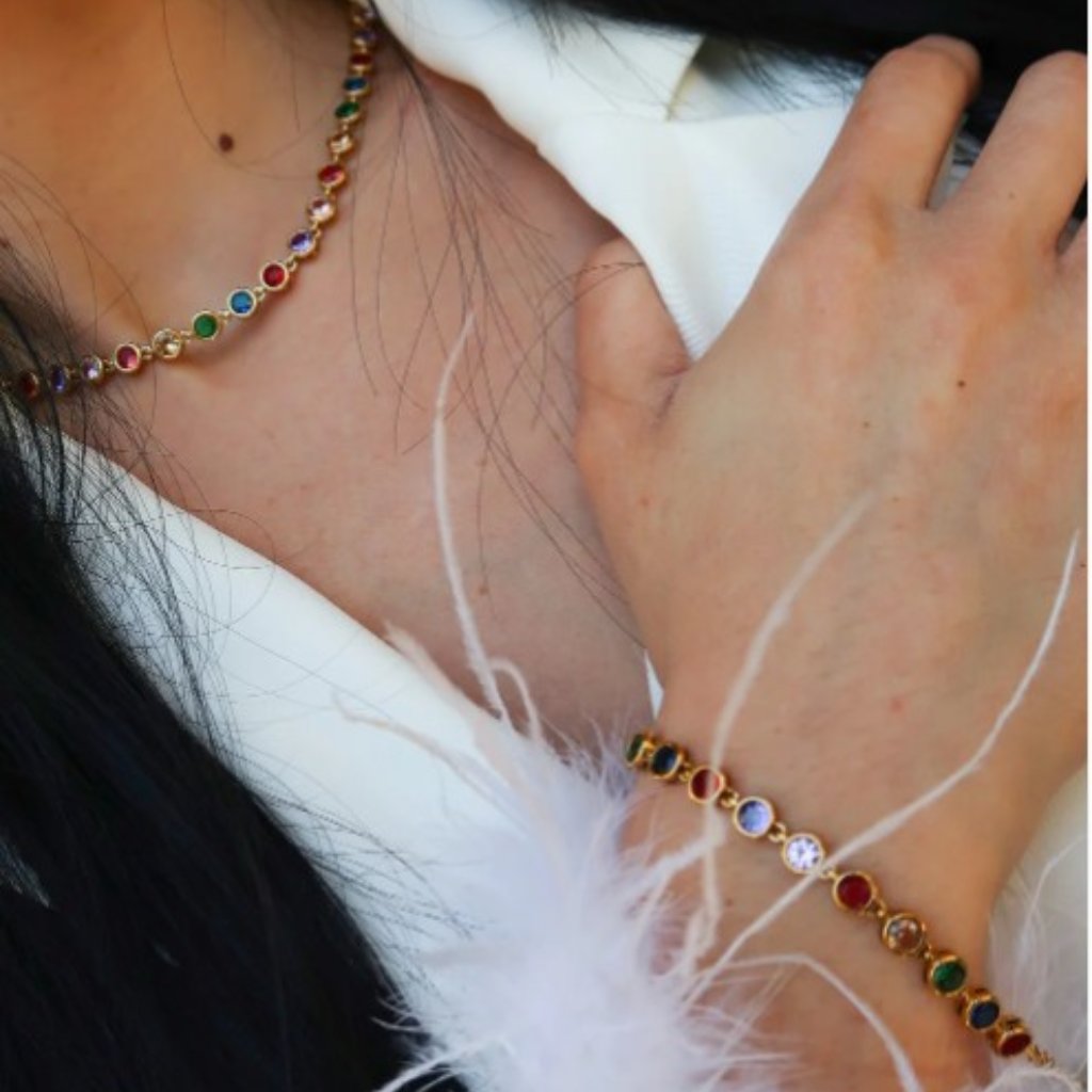 Kc Chic Color Me Golden 316l Stainless Steel Bracelet And Necklace Duo